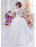 Ivory Lace Tulle Buttons Back Floor Length Flower Girl Dress